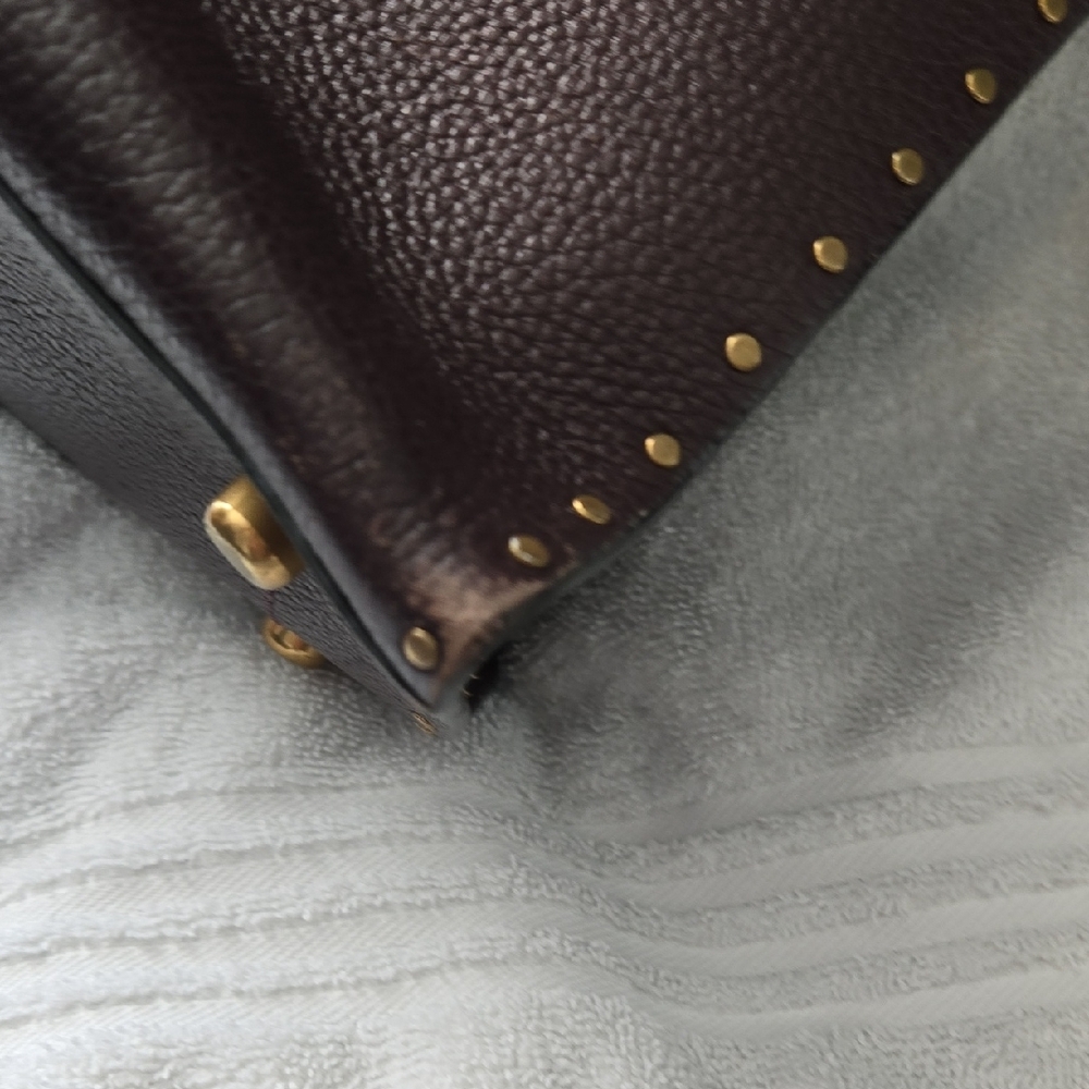 Coach Dark Brown/Oxblood Studded Leather Charlie Carryall Tote - Picture 11 of 16